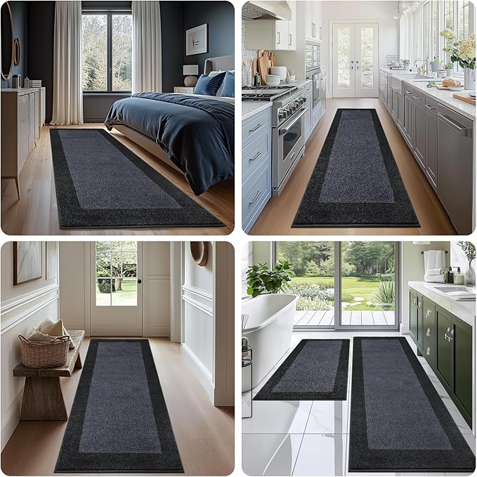 Machine Washable (24" x 36"+ 24" x 60"') Kitchen Rugs Set of 2, Non Slip Kitchen Mats for Floor, Absorbent Entrance Runner Rugs for Bedroom, Hallway, Bathroom, Door (Roll Packing)
