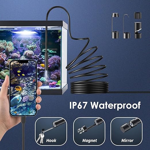 Endoscope Camera with Light, 1920P HD Borescope Camera with 8 Adjustable LED, 16.4FT Semi-Rigid Snake, IP67 Waterproof 8mm Inspection for iOS and Android (Single-Lens)
