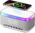 AUVODA S300 Portable Bluetooth Speaker with 15W Fast Wireless Charging, 13-Color Dimmable Night Light, White Noise, Alarm, FM Radio, 16W Stereo, BT5.3, TWS, for Home, Office, Bedroom (White)