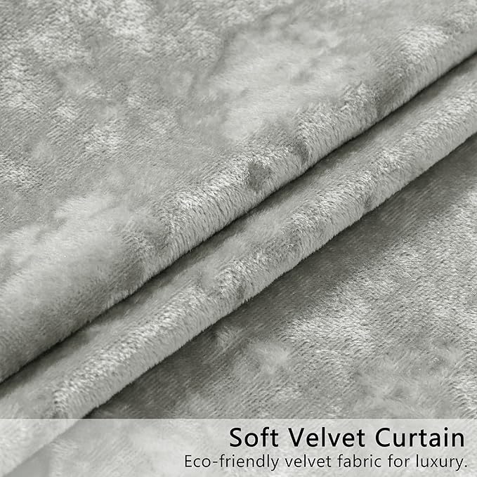 SMILETIME Silver Grey Crushed Velvet Curtains 52x108inch Rod Pocket Luxurious Thermal Insulated Soundproof Drapes Soft and Durable Light-Filtering Window Treatments for Living Room Bedroom, 2 Panels