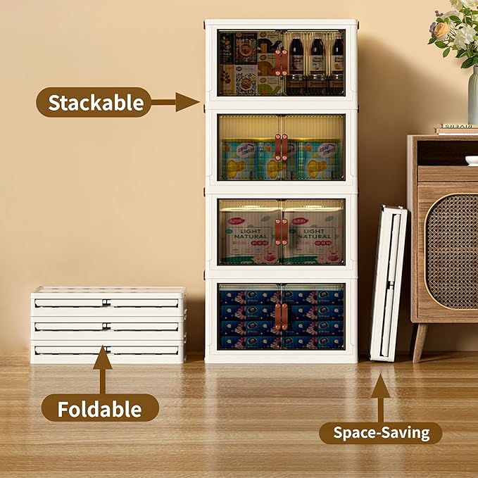 130 QT Large Plastic Storage Bins with Lids Open Front, Stackable Storage Containers with Wheels for Clothes, Home, Room, White, 3 Tiers