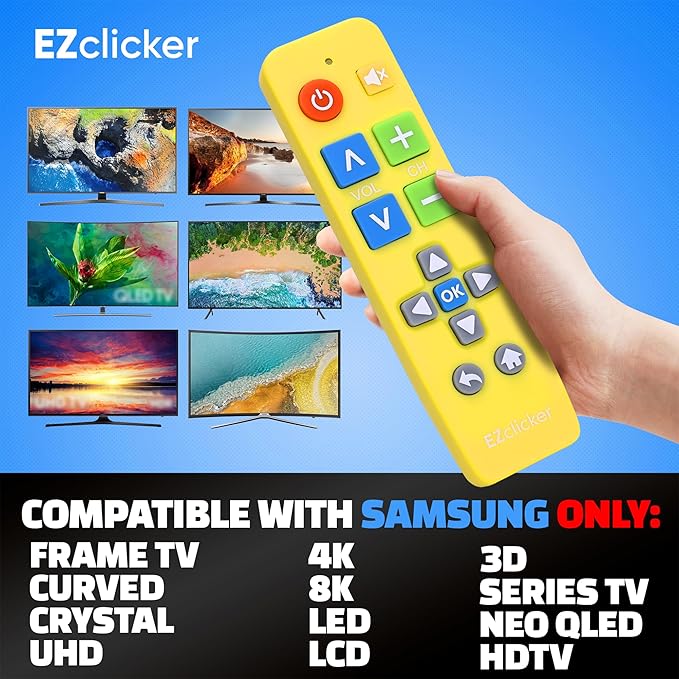 Samsung Replacement TV Remote Compatible with Samsung TV's ONLY (Yellow) Big Button TV Remote Control, Simplified and Easy to Use (2xAAA Batteries not Included)
