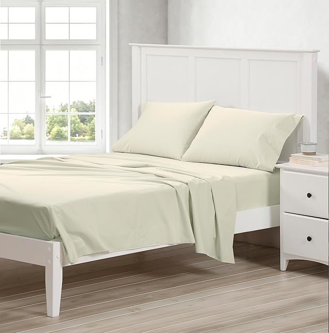Cuddledown Dreamstead 100% Cotton Bed Sheets Set | 300 Thread Count | Luxurious Sateen Weave | Pure Combed Cotton | Soft | Wrinkle Resistant | 4 Piece Set | Birch | King | 78” x 80”