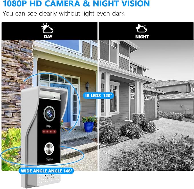 Wired Video Doorbell Apartment Intercom System,10 Inch Full Touch Monitor,1080P Doorbell Camera,TUYA WiFi Smart Home Video Intercom Door Phone Kits IC Unlock for Villa Home,32G