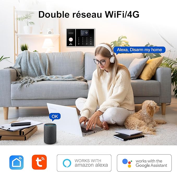 XUK Wireless 4G/GSM/Wi-Fi Security System for Home/Apartment, Smart Security Alarm with Door/Window Sensors, PIR Motion Detector, Compatible with Alexa/Google Home, Easy Installation (21pcs Set)