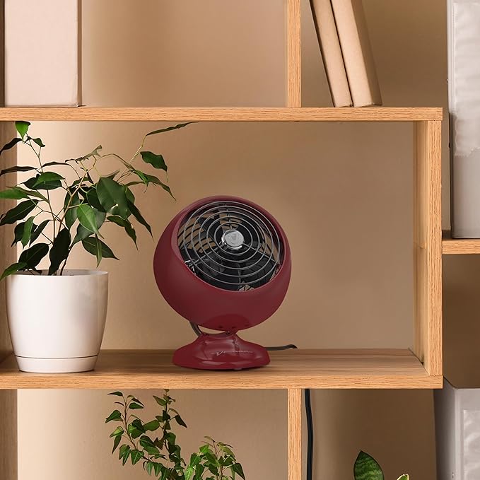 Vornado VFAN™ Mini Fan, Classic Vintage Fan, Retro Metal Air Circulator, For Desk & Bedside, 2 Speeds, Adjustable Tilt, Personal Cooling with Targeted Airflow, Quiet, Claret