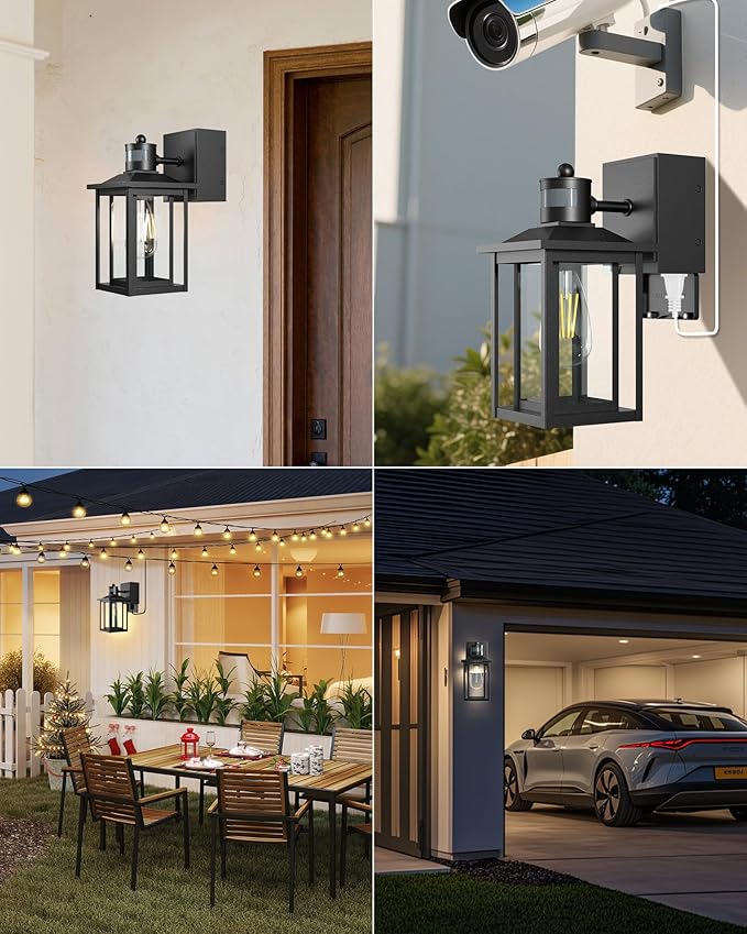 LTBLIGHT Motion Sensor Porch Lights with GFCI Outlet, Dusk to Dawn Outdoor Sconce with 3 Modes, Waterproof Exterior Light Fixture for House, Front Door, Garden, Garage, 120V
