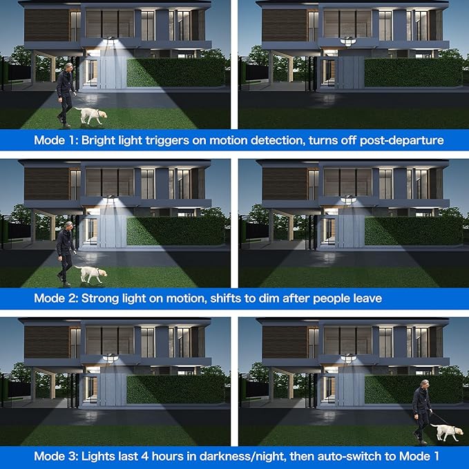 Adewalk 3000LM Outdoor Solar Light - Upgrade 4 Heads 188 LED Solar Motion Sensor Outdoor Lights, IP65 Waterproof Powered Light for Home Darkroom Backyard