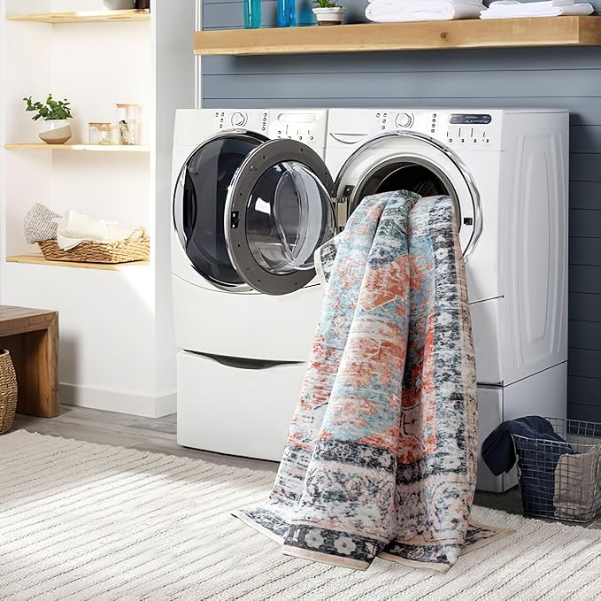 Runner Rug 2'x8' Vintage Washable Non-Slip Runners for Hallways Kitchen Entryway Laundry Room Floral Carpet Hallway Runner Orange