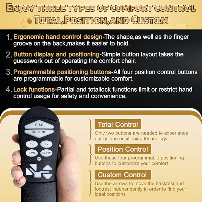ZKAD-5 5 Pin Lift Chair Remote Only Fit for 2 Motors Golden and Ultra Comfort Chairs with 11 Button(Include SIT or Home, Not Twilight) Remote, Recliner Hand Control Part 5-Years Free Replacement