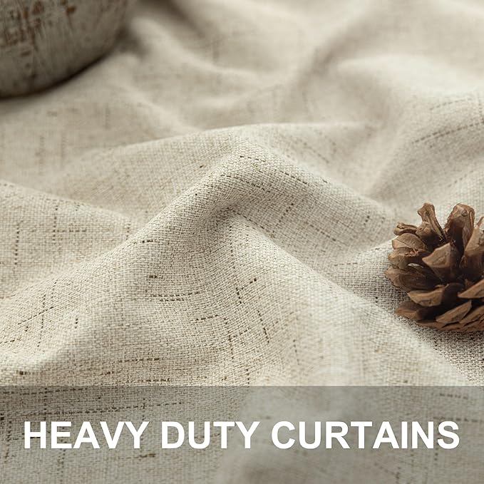 Short Small Blackout Curtains 54 Inches Long for Bedroom Aesthetic Beige Linen Colored Boho Black Out Curtains Insulated Thermal Curtains for Summer Heat Blocking Basement Bathroom Window 52x54 Length