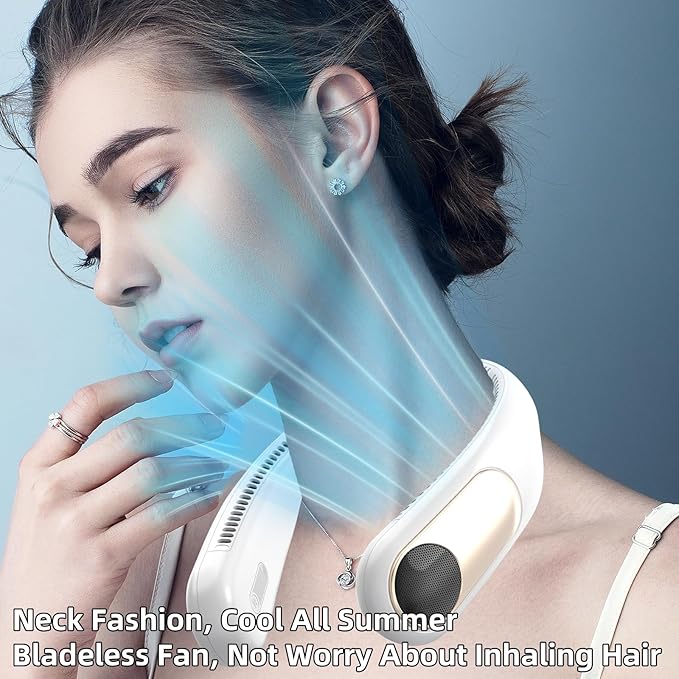 Portable Neck Fan,Personal Wearable Bladeless Fan,LED Display,4-Speeds,6000mAh USB Rechargeable,360° Strong Cooling Wind,Hands Free,White Elephant Gift,Christmas Gifts for Men Women Dad Mom (White)