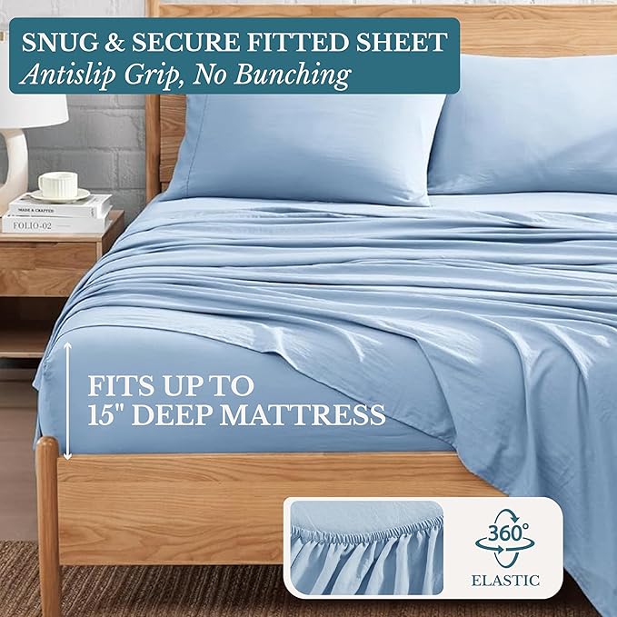 Casa Platino Full Size Sheets, Soft & Cozy Full Bed Sheet Set, Breathable, Pre-Washed, 4-Piece Set, French Blue