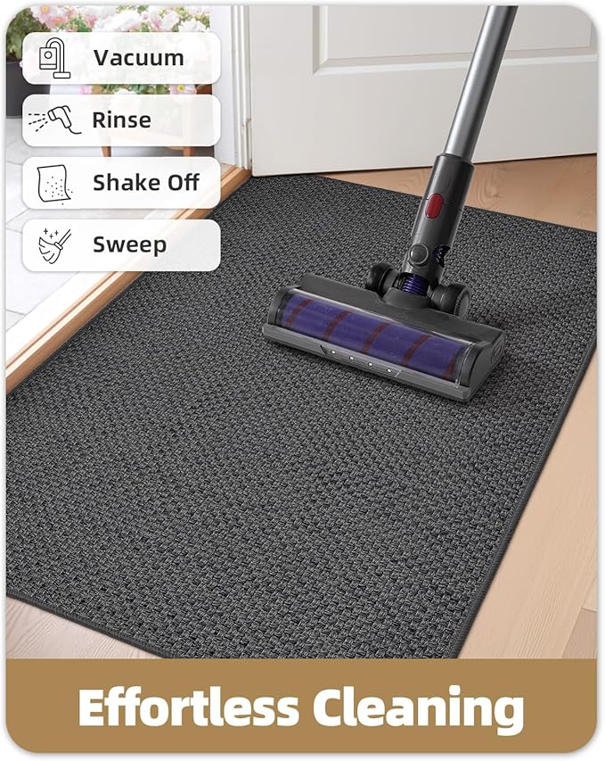 Color&Geometry Ultra-Thin Indoor Door Mat, 32"x48" Low-Profile Non-Slip Entryway Rug with Modern Geometric Texture, Washable Doormat for Indoor Entrance, Front Door, Grey (Rolled-up NO Creases)