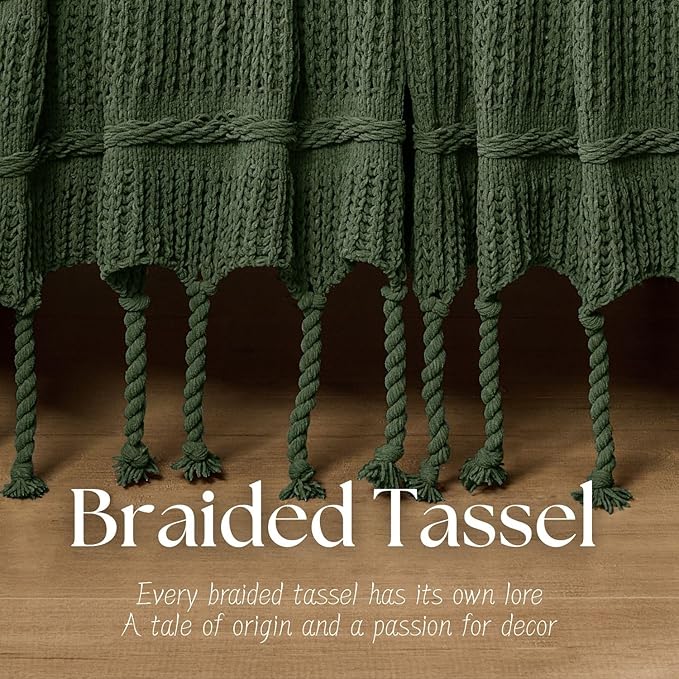 Boho Knitted Chenille Blanket with Tassels - Lightweight & Soft All-Season Throw - 3D Classic Pattern for Living Room Bedroom Couch, Imperial Green, King 90"x108"