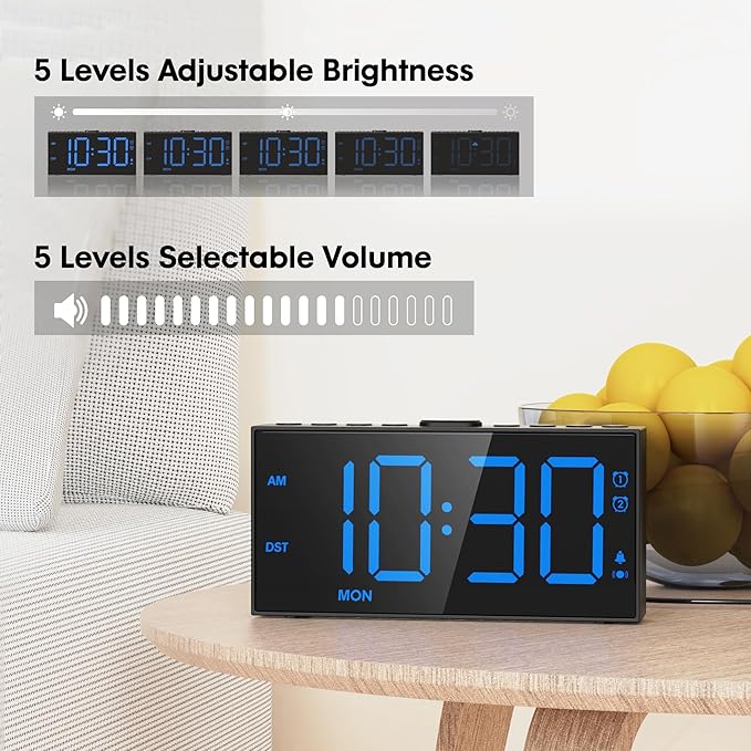 Mesqool Loud Alarm Clock for Heavy Sleeper, with Vibration for Hearing Impaired Deaf, Annoying Clock for Bedroom,USB Port,Dual Alarm with Snooze