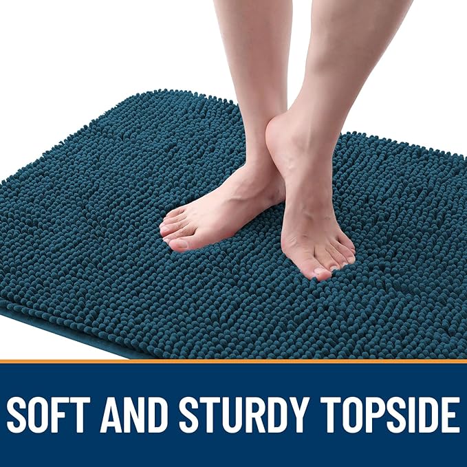 OLANLY Dog Door Mat for Muddy Paws 47x20, Absorbs Moisture and Dirt, Absorbent Non-Slip Washable Doormat, Quick Dry Chenille Mud Mat, Entry Indoor Entryway Carpet for Inside Floor, Atlantic Blue