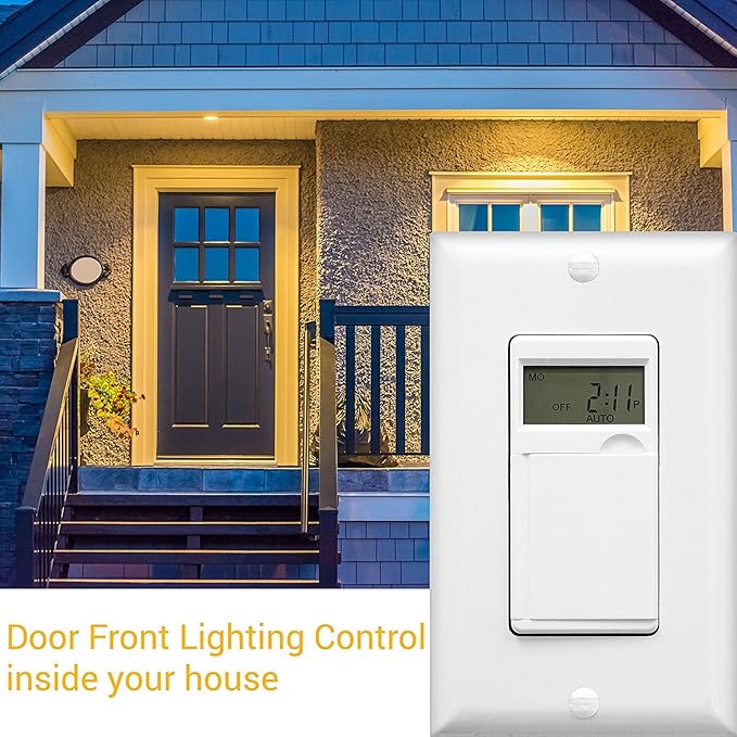 ENERLITES - HET01-C-W Programmable Digital Timer Switch for Lights, Fans, Motors, 7-Day18 ON/OFF Timer Settings, Single Pole, Neutral Wire Required, UL Listed, HET01-C, White