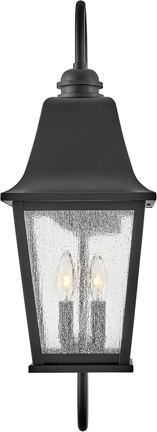 Hinkley Kingston Outdoor Large Wall Mount Lantern - 2-Light, Traditional, Aluminum, Clear Seedy Glass - Black Finish