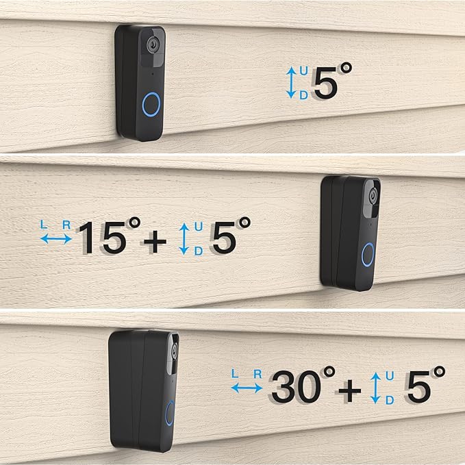 Adjustable Doorbell Angle Mount for Blink Video Doorbell 1st Gen and for REOLINK Video Doorbell WiFi Camera (30°+15°L/R+5°Up/Down Corner Wedge)