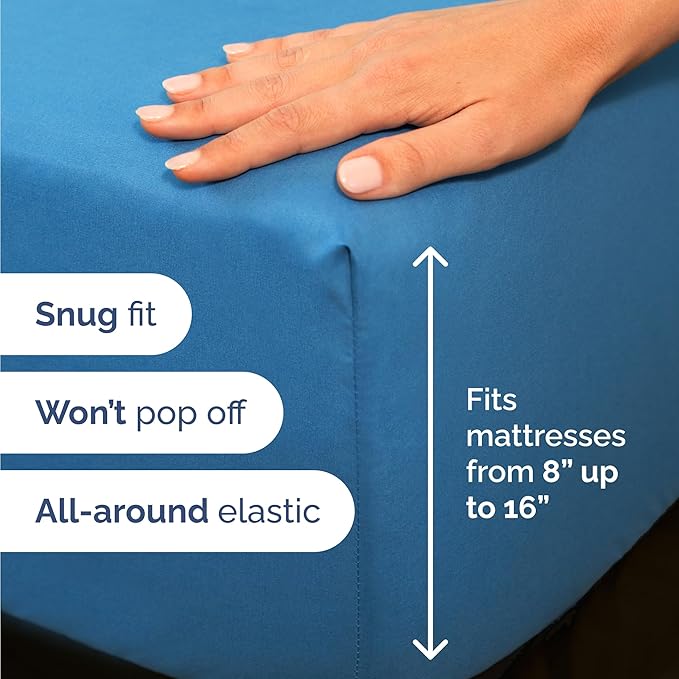 Twin 4 Piece Sheet Set - Cooling, Comfy & Breathable - Hotel Luxury Bedding, Includes Fitted Sheet for Women, Men, Kids & Teens - 1 Flat, 1 Fitted Sheet, 2 Pillowcases with Deep Pockets - Denim Blue
