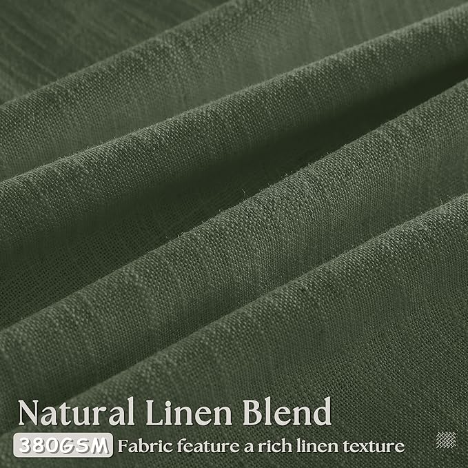 Olive Green Linen Pinch Pleated Curtains 84 Inches Long 2 Panels for Living Room Bedroom Linen Pleated Hooks Rings Back Tab Light Filtering Loden Moss Green Farmhouse Drapes 84 Inch Length