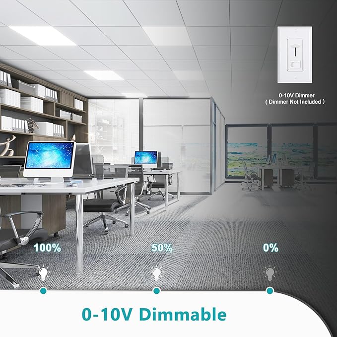 VocgoUU 16-Pack 2x2 LED Flat Panel Light Drop Ceiling, 0-10V Dimmable, 3CCT Selectable (5000K 4000K 3000K) & 3 Wattage Switchable (40W 30W 20W), 100-277Vac, ETL & DLC
