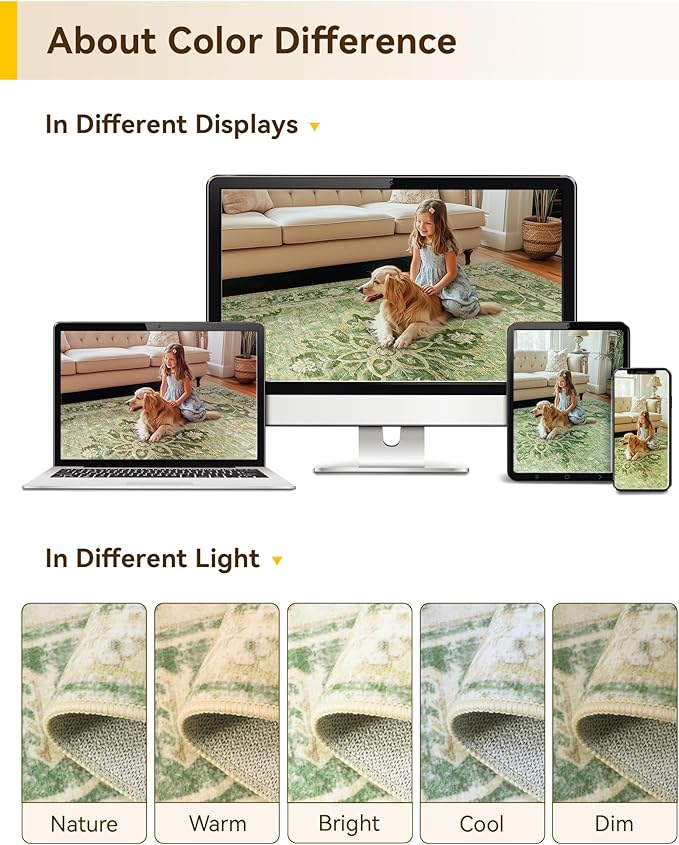 Area Rugs 2'x10' Washable Non-Slip, Floral Vintage Distress Print Pattern Medallion Carpet for Living Room Bedroom Dining Room, Sage Green Yellow