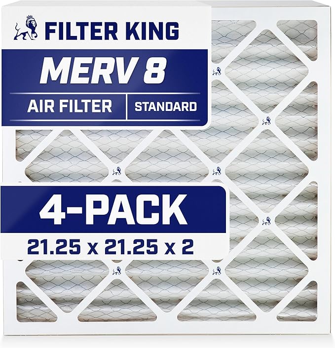 Filter King 21.25x21.25x2 Air Filter | 4-PACK | MERV 8 HVAC Pleated A/C Furnace Filters | MADE IN USA | Actual Size: 21.25 x 21.25 x 1.75"