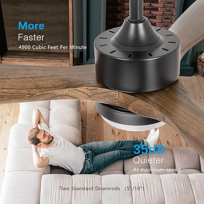revoici 52" Ceiling Fans with Lights and Remote Control, Indoor Outdoor Ceiling Fans Farmhouse, Timing 6 Speeds 3 Color Light with Memory Lighting Function