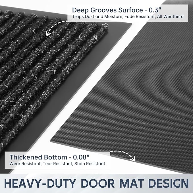 Front Door Mat, 72" x 48" Heavy Duty Indoor Outdoor Doormat, Non-Slip Welcome Mats for Entryway, Rubber Backing Low Profile Commercial Door Mats, Black Stripe