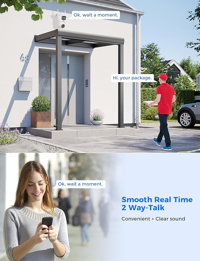 Hiseeu WiFi Security Camera Dual Lens 5G/2.4G WiFi PTZ Camera Outdoor,Power Cord,IP65 Waterproof Motion Tracking,Color Night Version, No-Monthly Fees