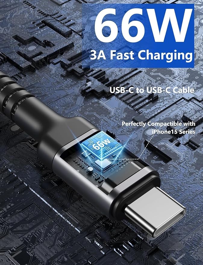 USB C Cable 10FT, USBA to USBC Cable, USBC to C Cable, 2Pack Type C Fast Charging Cables Nylon Braided Cable for iPhone 17/16/15/Pro/Plus/Pro Max/Samsung/LG, with USB C Female to USB A Male Adapter