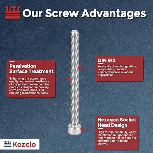 Kozelo 8pcs Socket Head Cap Screws - [M8-1.25 x 100mm] 304 Stainless Steel Allen Socket Drive for Electrical Motor 3D Printing Fan Engine Replacement Use, Silver