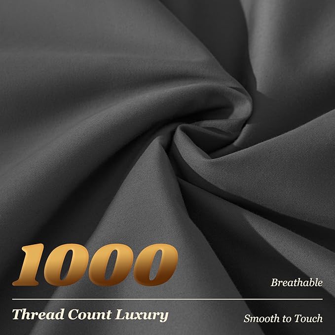 LBRO2M 1000 Thread Count 100% Egyptian Cotton Sheets Set,Full Size Bed Sheet 4 Piece Sets,Long Staple,16 Inches Deep Pocket,All Season,Bedding Super Soft Breathable,Sateen Weave (Black)