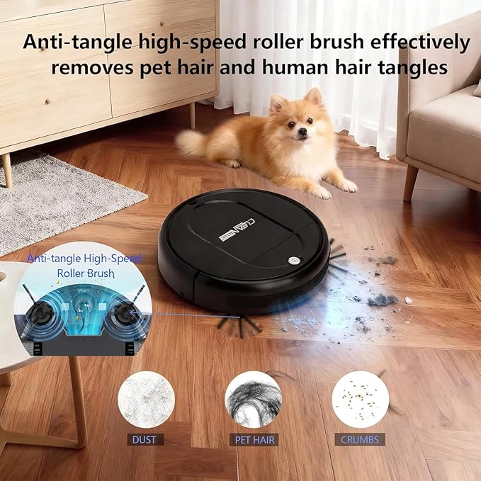 3-in-1 Robot Vacuum & Mop for Pet Hair | Powerful 4500Pa Suction, Tangle-Free, 120 Min Runtime, Ultra-Thin & Quiet, Smart Mapping, Ideal for Hard Floors & Large Homes (Black)