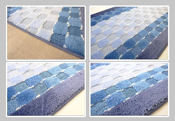 Custom Length Hallway Runner Rug,Slip Resistant,Checkered Blue, 26 Inch X 17 feet, Sold and Priced Per Foot