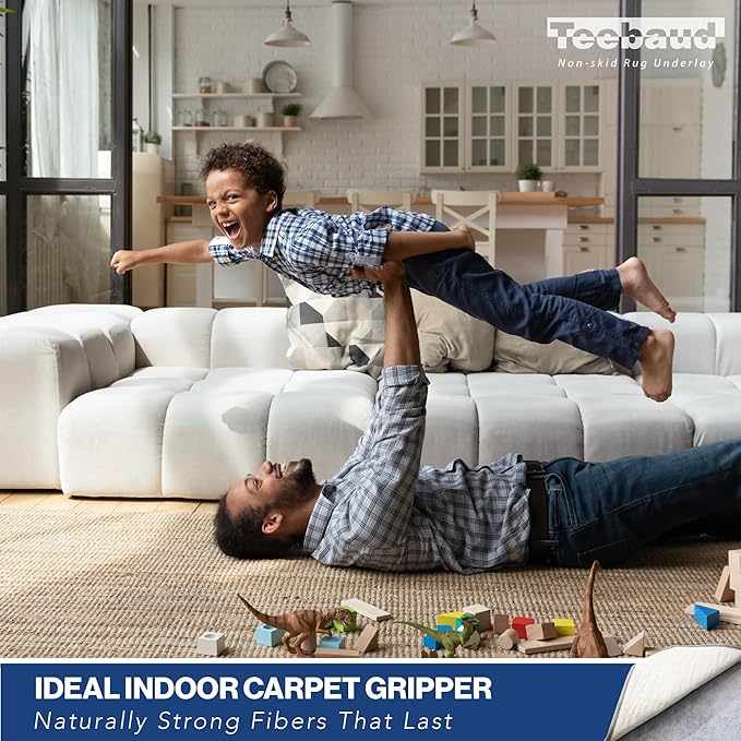 2' x 16' Non-Slip Rug Pad, Reversible Gripper, Non Skid Pads for Hardwood, Vinyl, Tile, Laminate Floors, Keep Area Rugs Secure, Natural Materials Safe for Indoor Flooring, ¼” Thick