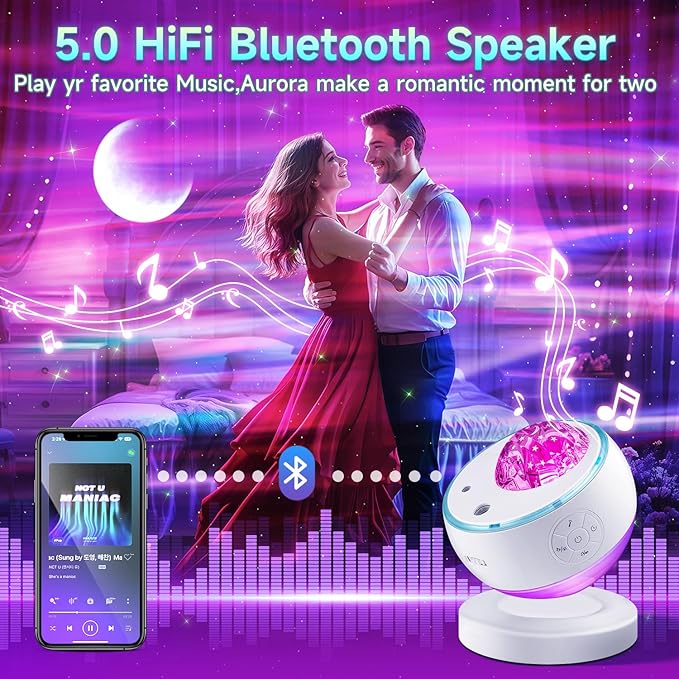 Northern Galaxy Light Aurora Projector with 300+ Light Effects, LED Star Projector for Bedroom Nebula Lamp, Remote Control, 15 White Noises, Bluetooth Speaker Gifts for Kids Adults