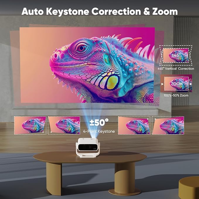 Wielio Smart Projector with WiFi 6 and Bluetooth - 4K Support 350Ansi Portable Bedroom Mini Projector Native 1080P , 2026 New Auto Keystone & Zoom Home Theater Cinema Movie Proyector, 120° Stand