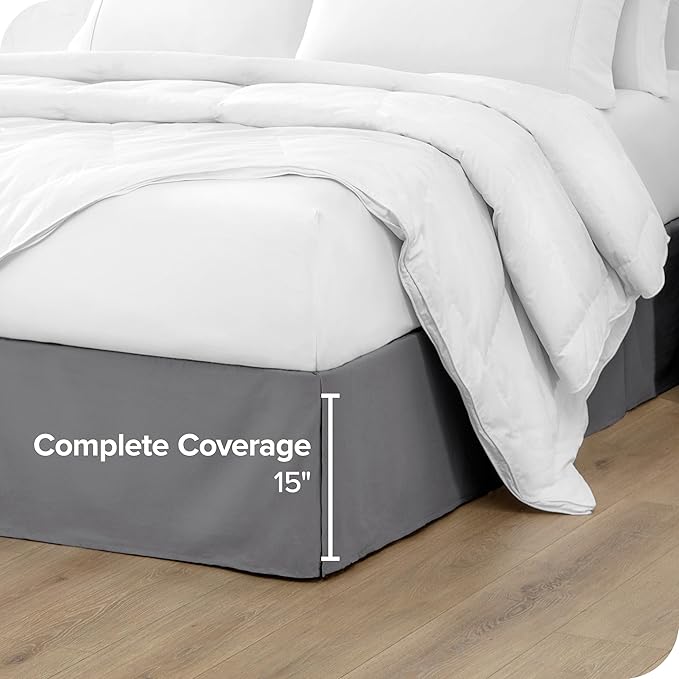 Bare Home King Bed Skirt - 15-Inch Tailored Drop Easy Fit - Bed Skirt for Beds - Center & Corner Pleats (King, Grey)