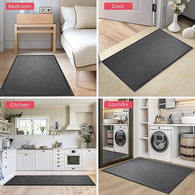 Kuyal Front Door Mat, 4'*6' Door Mat for Inside Outside Entrance,Waterproof Welcome Mats with Non-Slip Backing, Indoor Outdoor Entryway, Commercial Floor Mats, Durable & Easy to Clean, Dark Gray