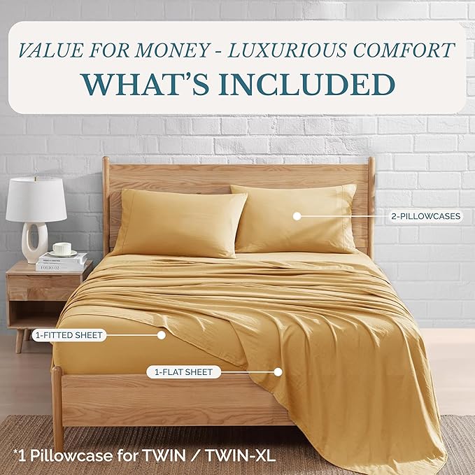 Casa Platino Bedding Sheets & Pillowcases, Bed Sheet California King Size, Pre-Washed California King Bed Set, Brushed Microfiber Cooling California King Sheets, California King Sheet Set - Cocoon