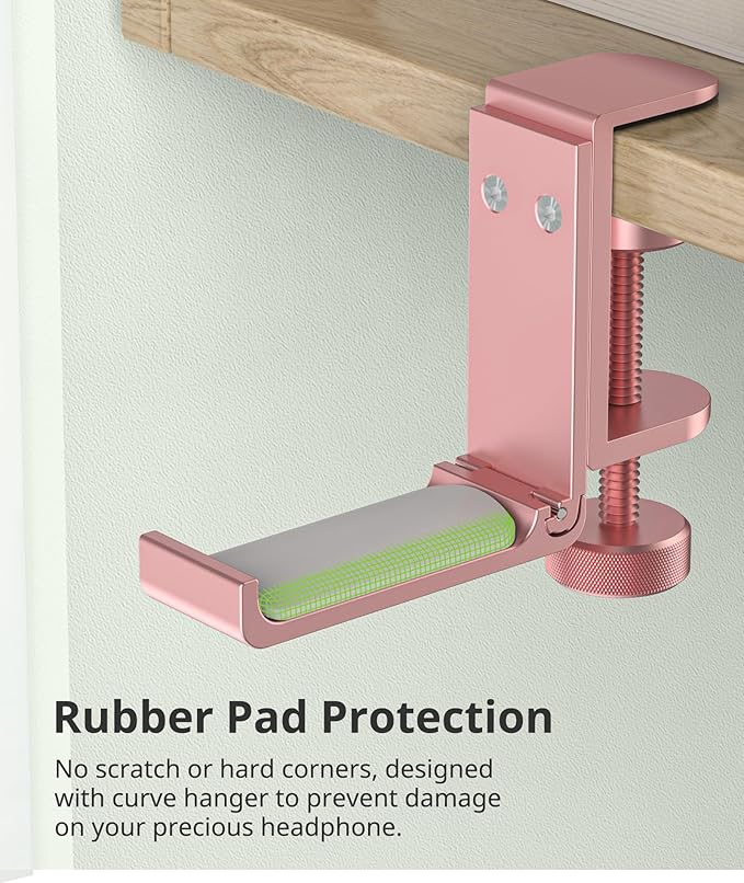 Headphone Stand for Desk – Aluminum Under Desk Headset Stand with Foldable Hook, Headphone Holder Clamp Mount for Gaming Accessories, Space-Saving Headset Hanger