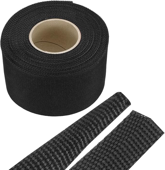 MECCANIXITY Braided Cable Sleeves Heat Shrinkable Fabric Sleeving, 2" 33ft Black 2:1 Ratio Heat Shrinkable Cord Protector for Harness Cable, Network Cable Protection, Cable Management