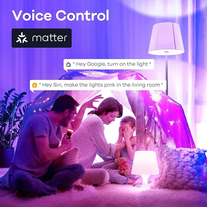 Linkind Matter Smart Light Bulb, Smart Bulbs Work with Alexa/Apple Home/Google Home, Color Changing Light Bulbs Music Sync, Preset Scenes, Mood Lights, 2.4Ghz WiFi Only, A19 E26 60W 1 Pack