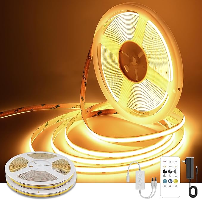 Pandery COB LED Strip Lights Warm White,24V Dimmable led Light Strip KIT with Remote and app Control,2700K 65FT/20m 8mm Wide Ra>90 Cuttable Flexible Strip Lights for Bedroom,Shelf,Cabinet