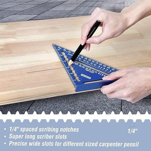 WORKPRO Aluminum Alloy Carpenter Square and Zinc-Alloy Square Ruler Set - 7 in. Rafter Layout Tool and 12 in. Combination Square Combo