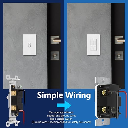 LIDER Motion Sensor Dimmer Switch for Dimmable 200W LED/CFL Lights, 3-Way, 120 V, Modern Upgrade, No Neutral Required, No Ground Required, UL Listed, Wall Plate Included, White, 2 Pack, New Version