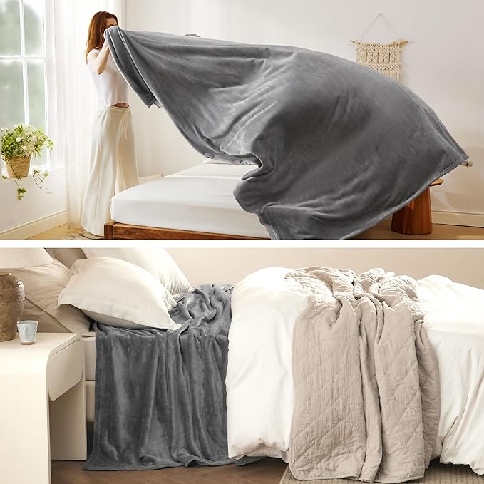 Bedsure GentleSoft Fleece King Size Blankets for Bed Grey - Soft Lightweight Plush Cozy Fuzzy Luxury Warm Winter Blanket Microfiber, Room Home Decor Gifts for Women and Men, 108x90 inches